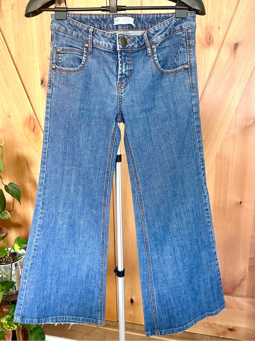 Free People Wide Leg Flare Jeans Blue Medium Wash Low Mid Rise
